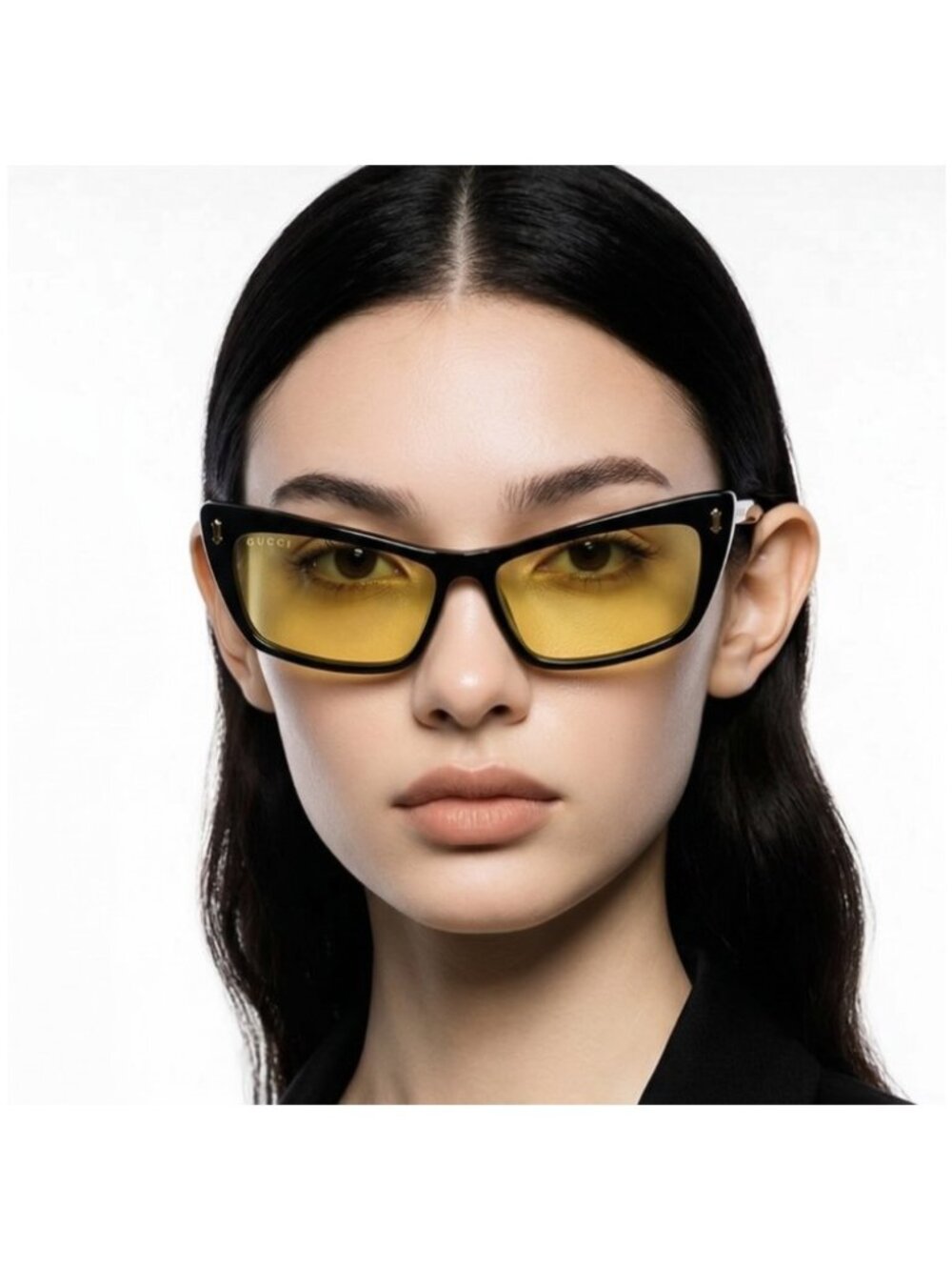 Gucci GG626S 002 Sunglasses Black Frame with Yellow Lenses New